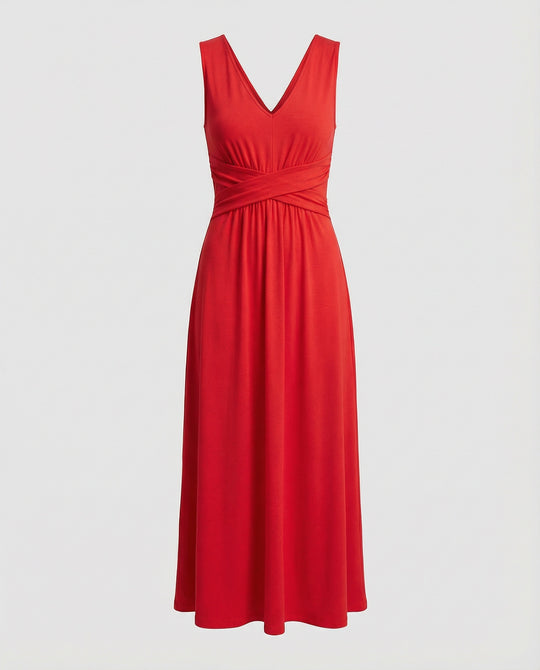 Damen Maxikleid V Ausschnitt ärmellos