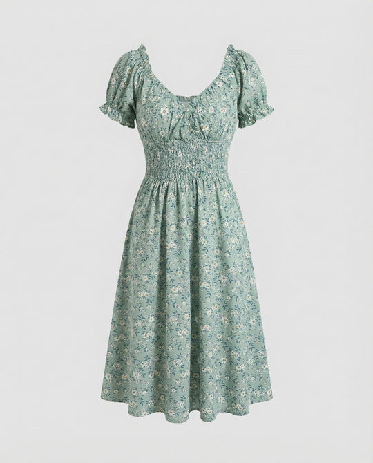 Damen Blumenkleid Sommer knielang