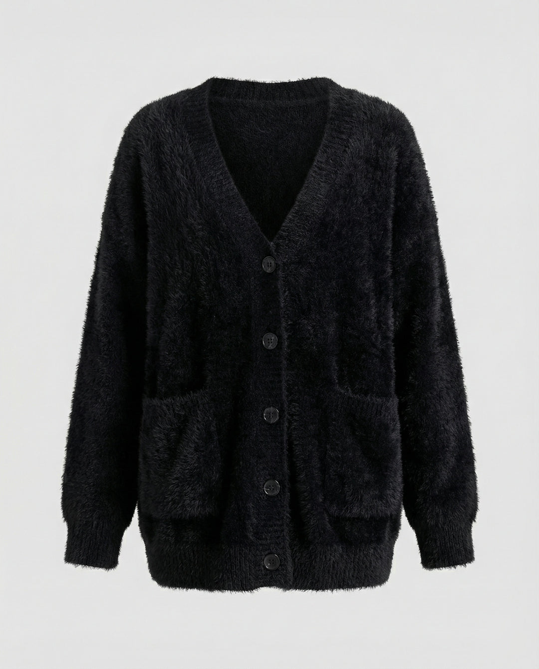 Strickjacke Damen flauschig mit tiefem V-Ausschnitt und Taschen