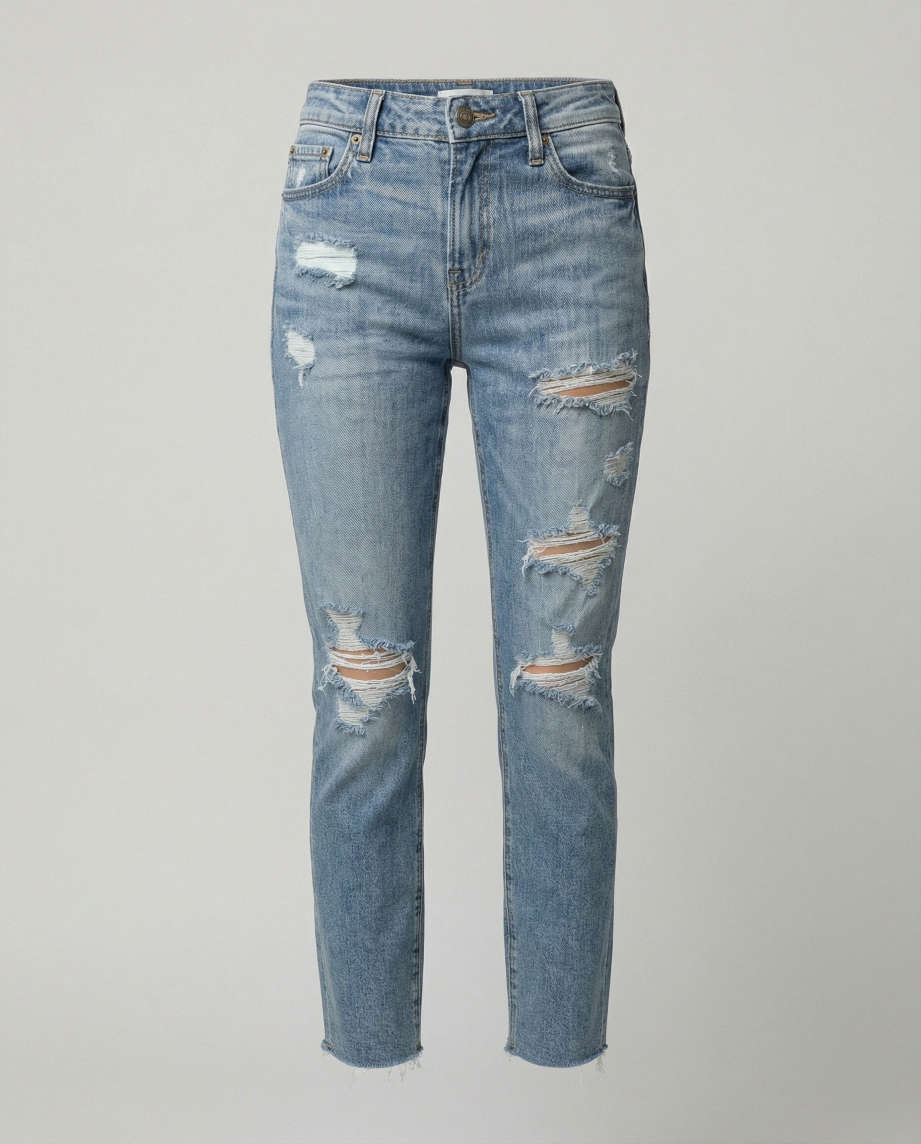 Damen Slim Fit Jeans mit Destroyed Details im Used-Look | R&B