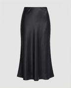 Satinrock Schwarz Damen Maxi Elegant und fließend