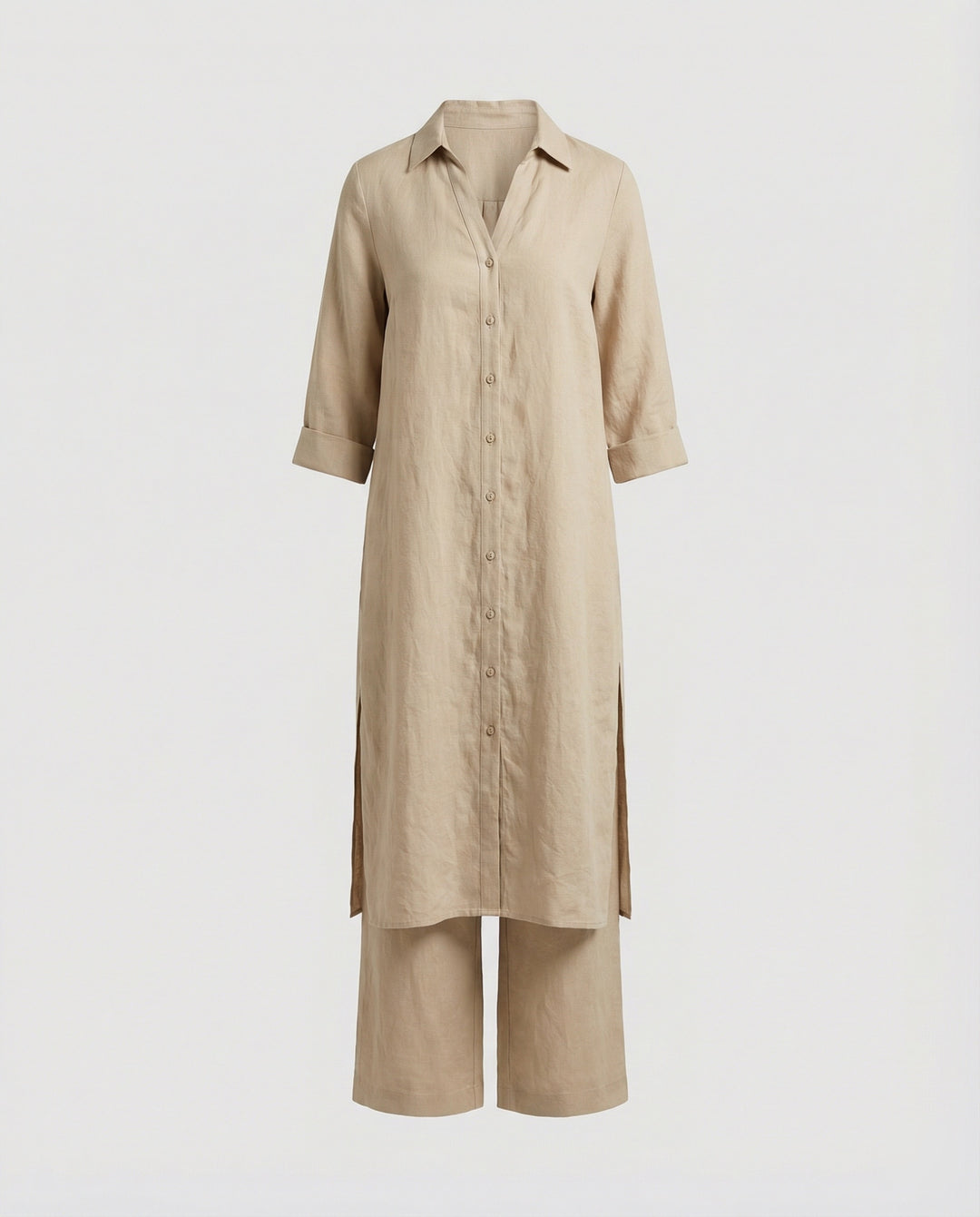 Leinen Maxikleid Mit Knopfleiste Damen