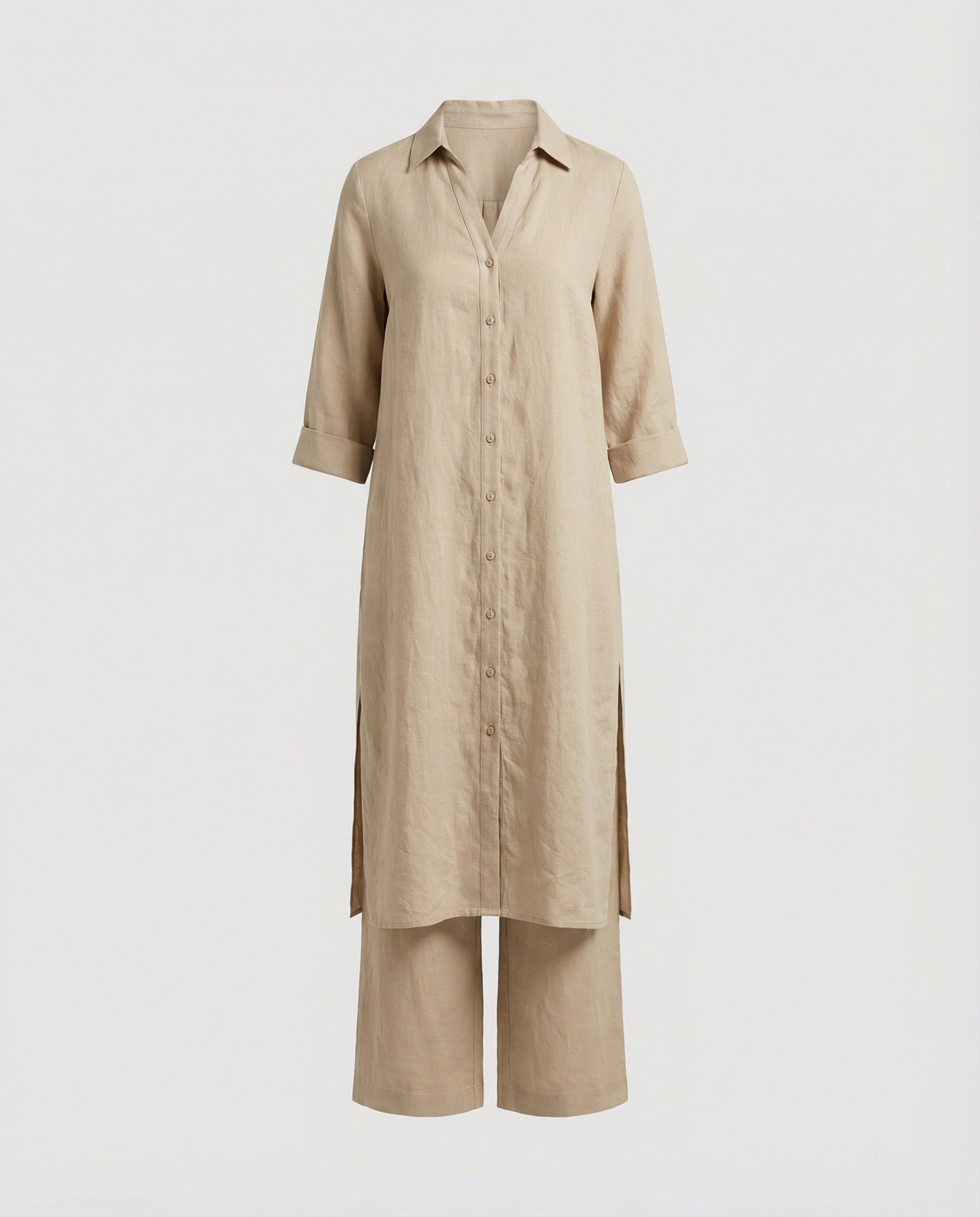Leinen Maxikleid Mit Knopfleiste Damen