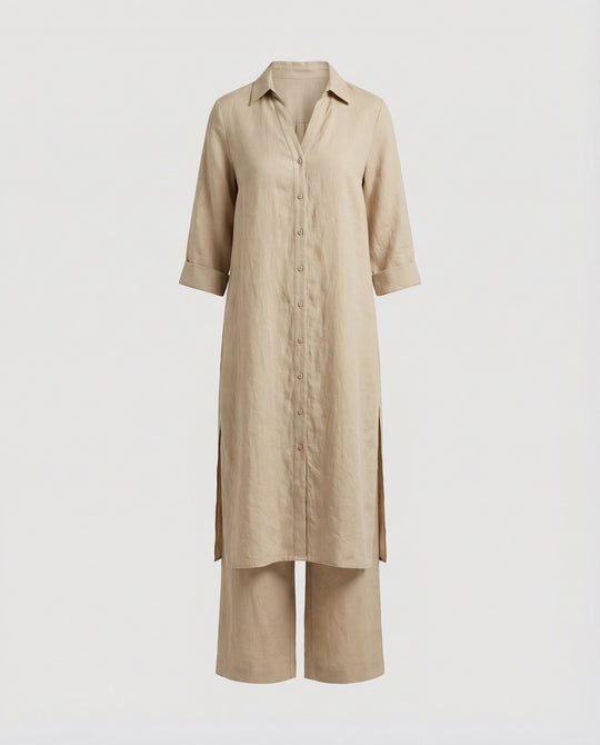 Leinen Maxikleid Mit Knopfleiste Damen