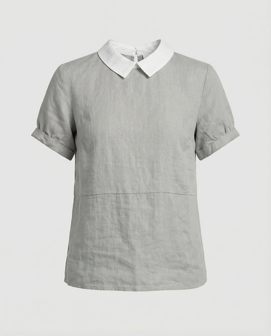 Damen Bluse Leinen Peter Pan Kragen