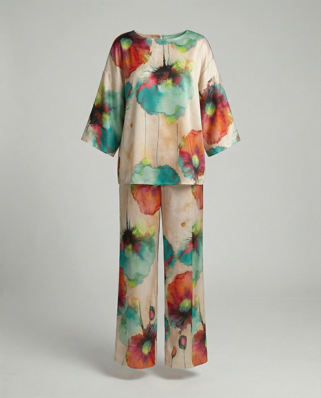 Damen Zweiteiler Set Satin Kimono