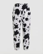 Damen Freizeithose im lässigen Cow-Print-Design mit elastischem Bund und Bündchen