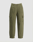 Damen Cargo Stoffhose lässig mit elastischem Bund und Taschen