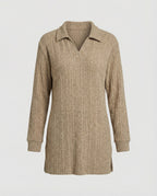 Damen Rippstrick Pullover mit Kragen