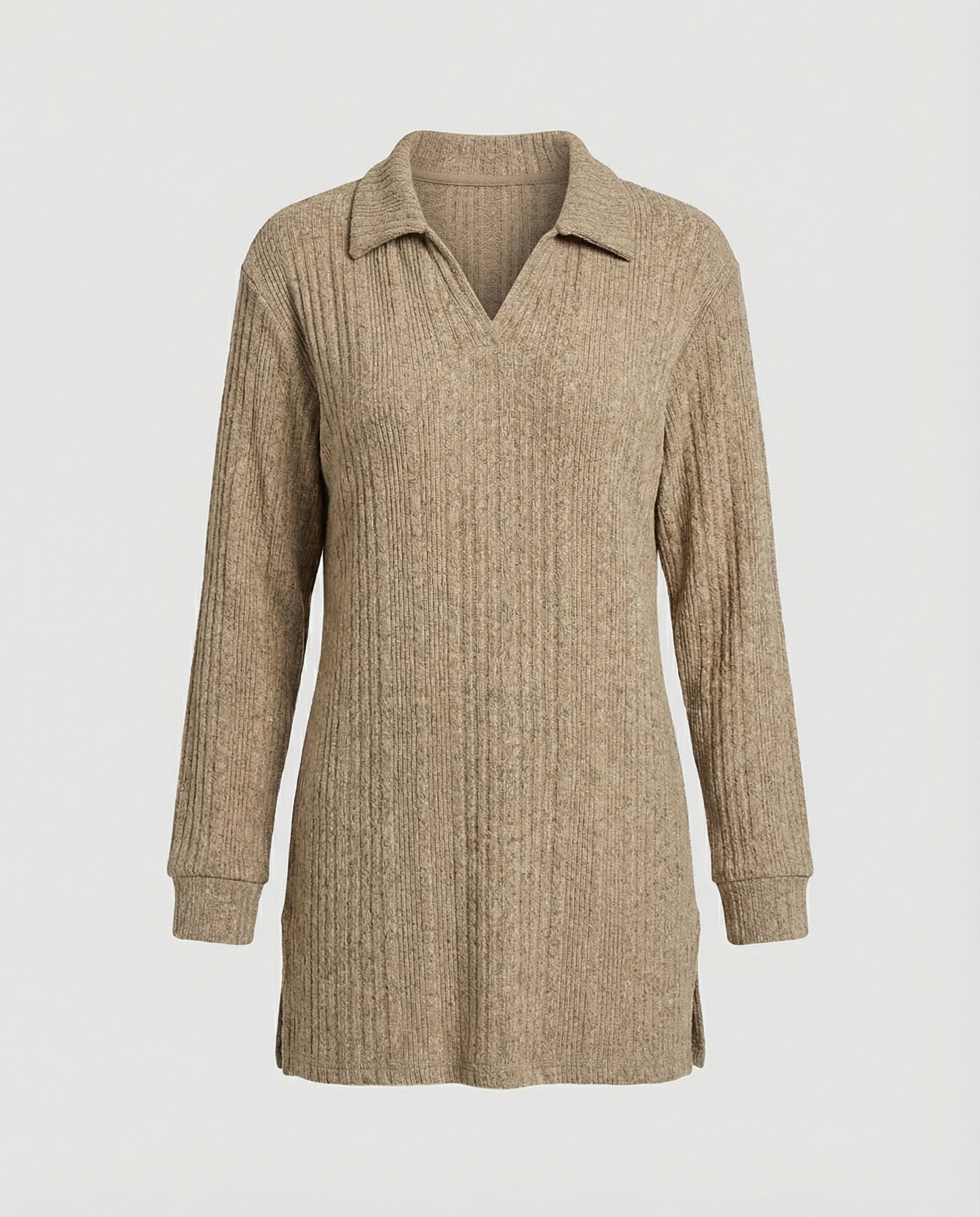 Damen Rippstrick Pullover mit Kragen
