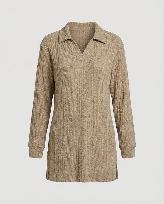 Damen Rippstrick Pullover mit Kragen