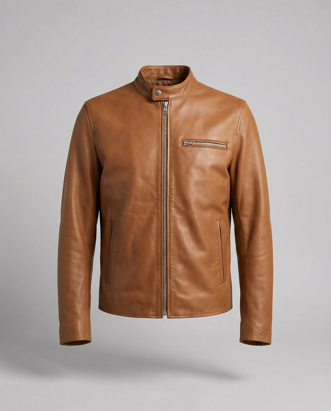 Herren Kunstlederjacke mit Stehkragen modern