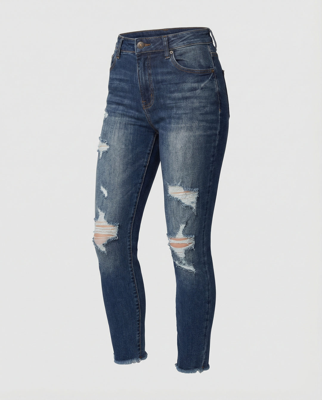 Damen figurbetonte Jeans im lässigen Destroyed-Look mit hohem Bund R&B