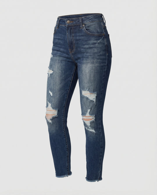 Damen figurbetonte Jeans im lässigen Destroyed-Look mit hohem Bund R&B