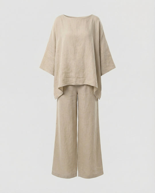 Leinen Zweiteiler Set Damen mit Palazzo-Hose