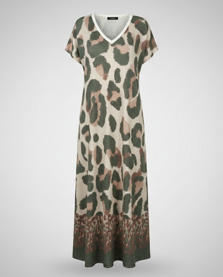 Damen Maxikleid Strick Oversize V-Ausschnitt