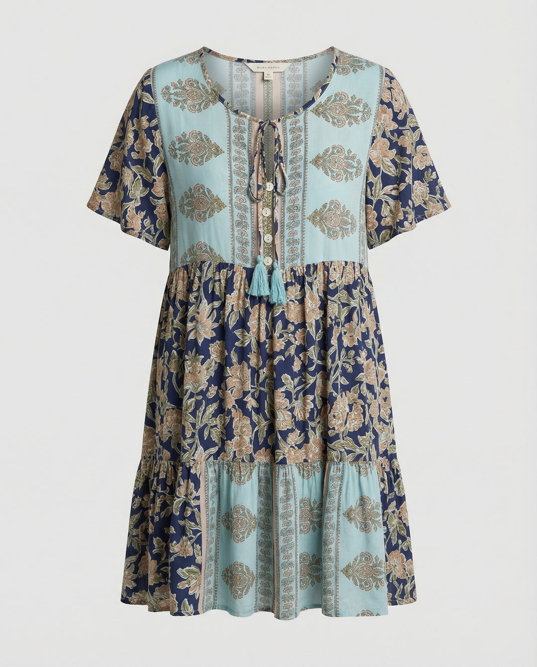 Damen Boho Midikleid A-Linie mit Bordüre