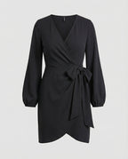 Damen Wickelkleid mit voluminösen Ärmeln und elegantem Taillengürtel R&B