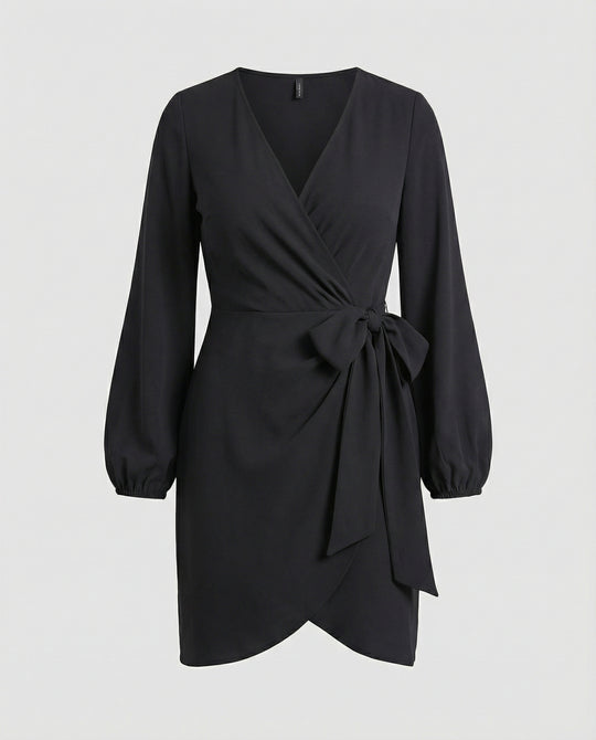 Damen Wickelkleid mit voluminösen Ärmeln und elegantem Taillengürtel R&B