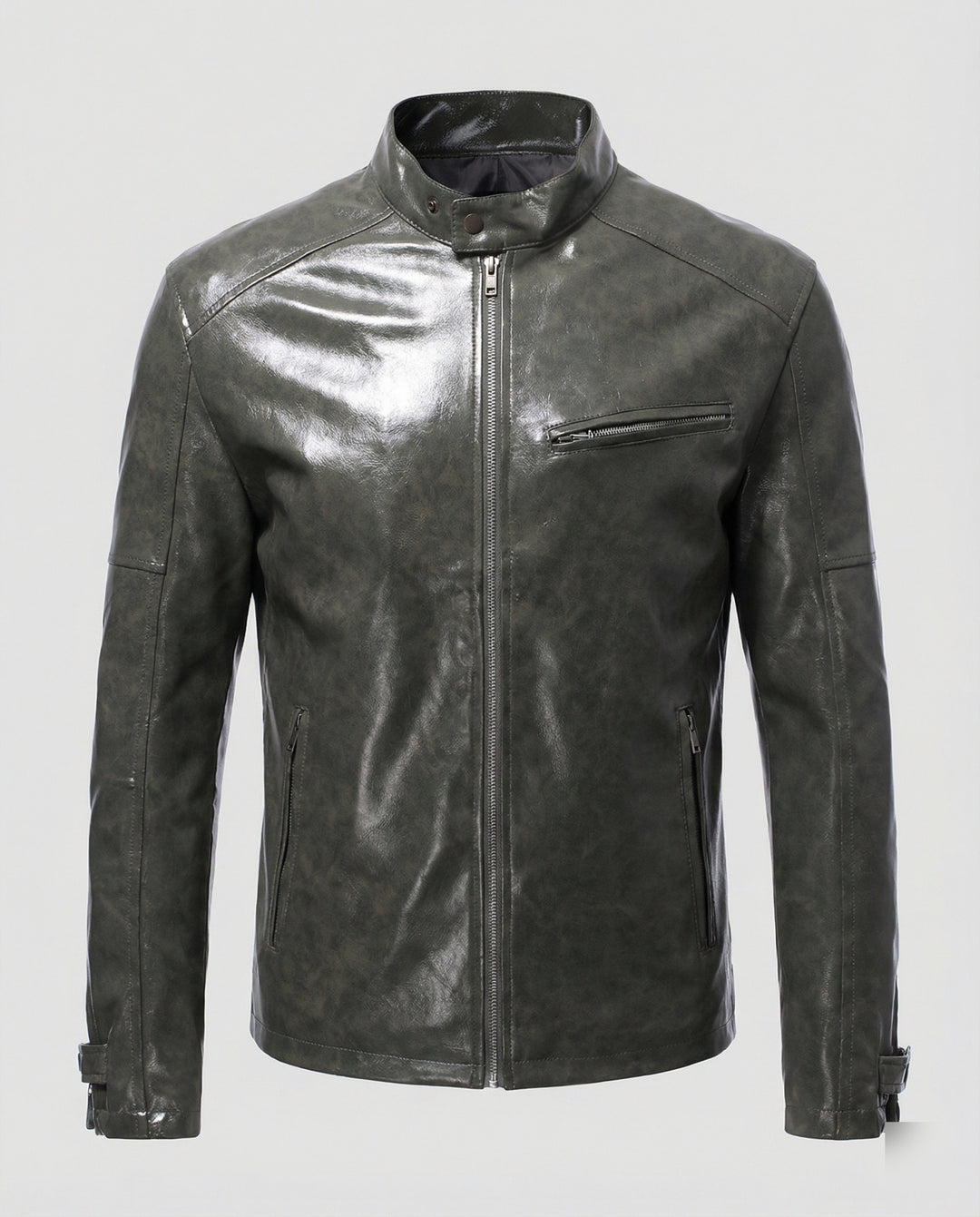 Herren Elegante Lederjacke mit Reißverschlusstaschen