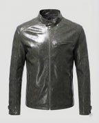 Herren Elegante Lederjacke mit Reißverschlusstaschen