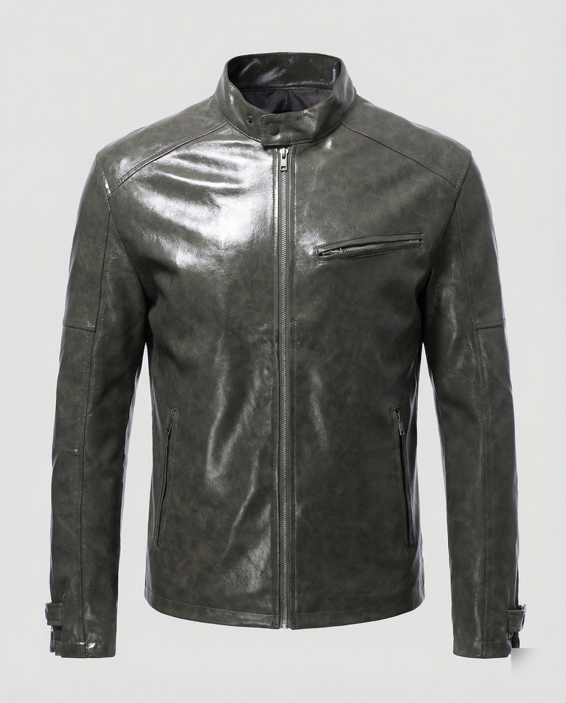 Herren Elegante Lederjacke mit Reißverschlusstaschen
