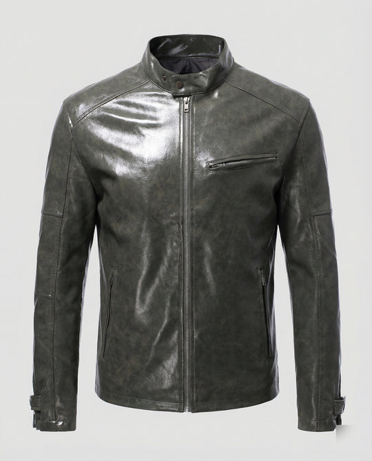 Herren Elegante Lederjacke mit Reißverschlusstaschen
