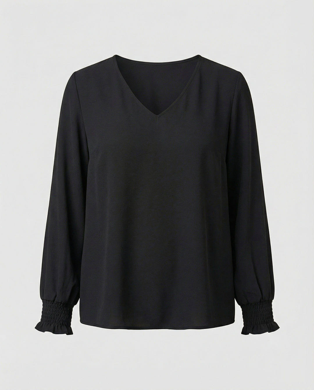 Damen elegante Bluse mit tiefem V-Ausschnitt und voluminösen Ärmeln R&B