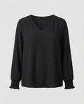Damen elegante Bluse mit tiefem V-Ausschnitt und voluminösen Ärmeln R&B