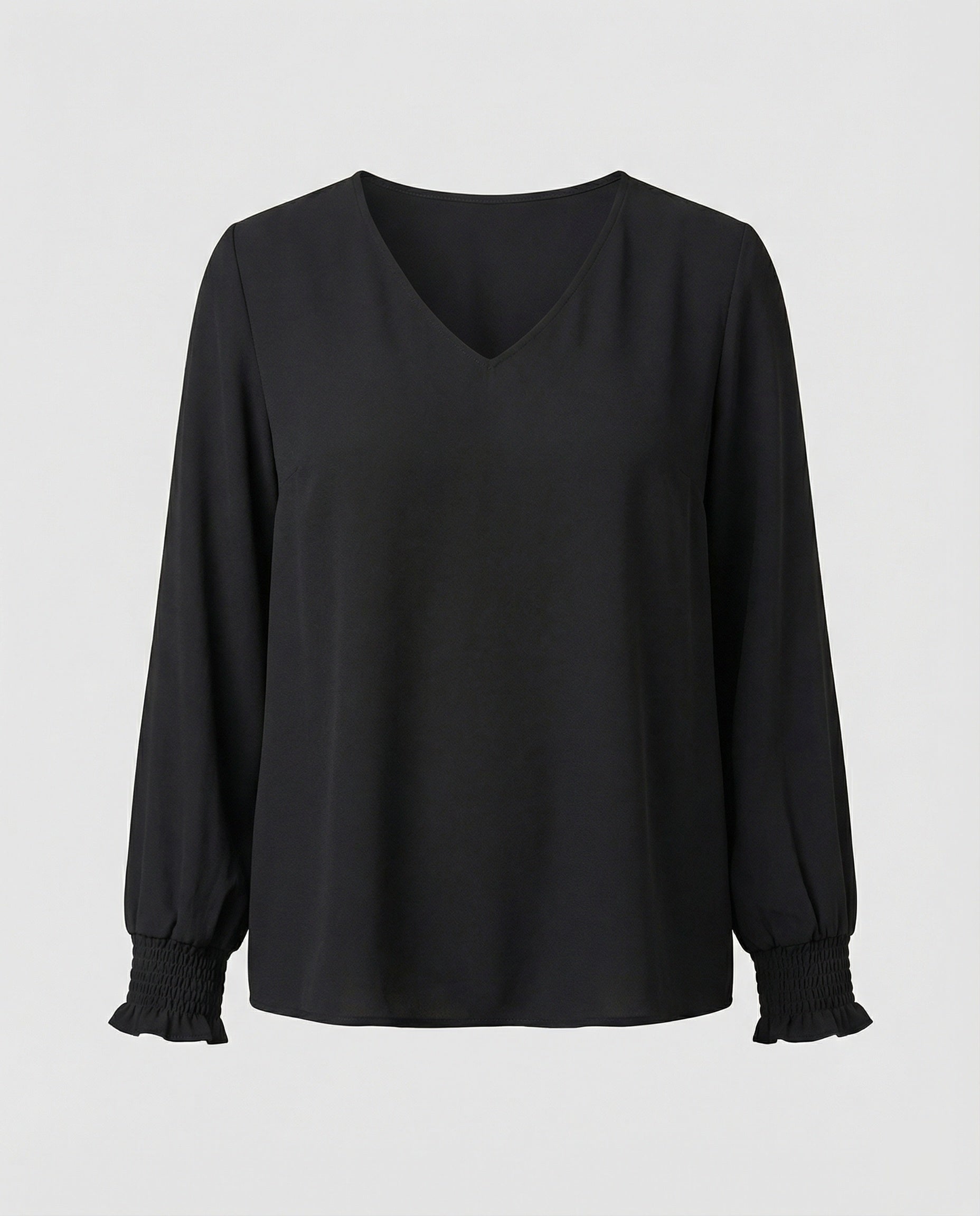 Damen elegante Bluse mit tiefem V-Ausschnitt und voluminösen Ärmeln R&B