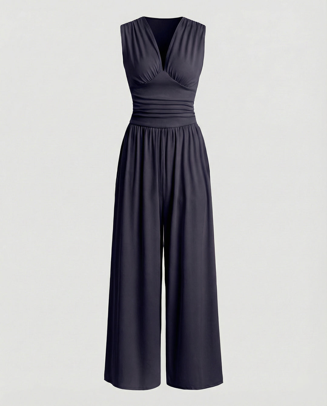 Damen Jumpsuit mit schickem V-Ausschnitt und weitem Bein R&B