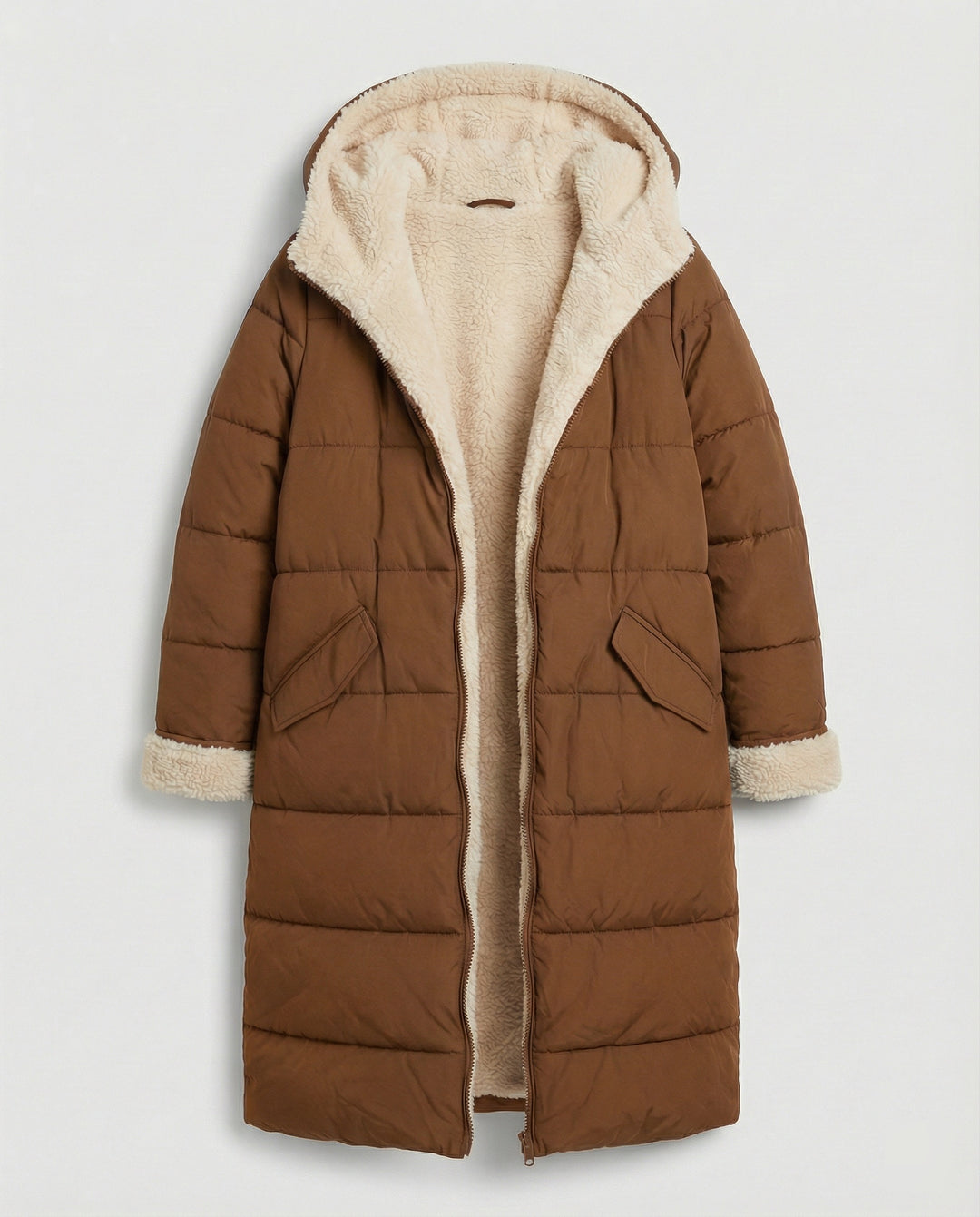 Damen lange, gefütterte Winterjacke mit Fleece-Futter R&B