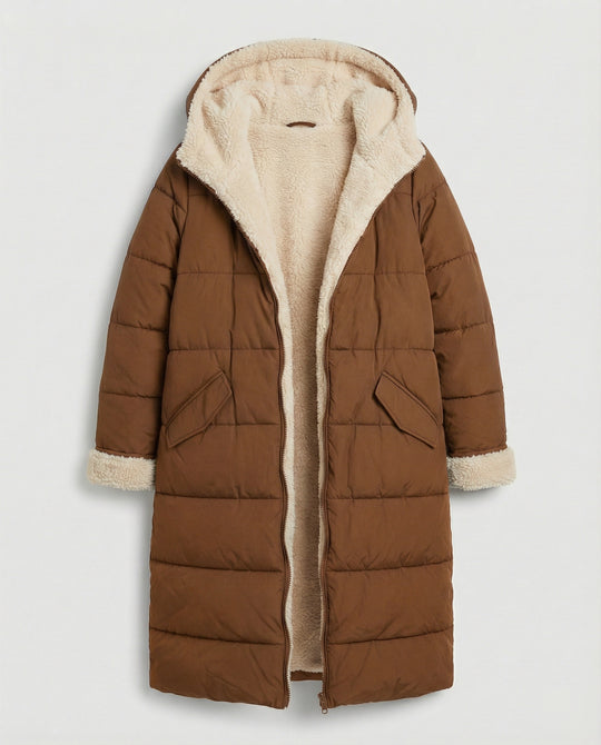 Damen lange, gefütterte Winterjacke mit Fleece-Futter R&B