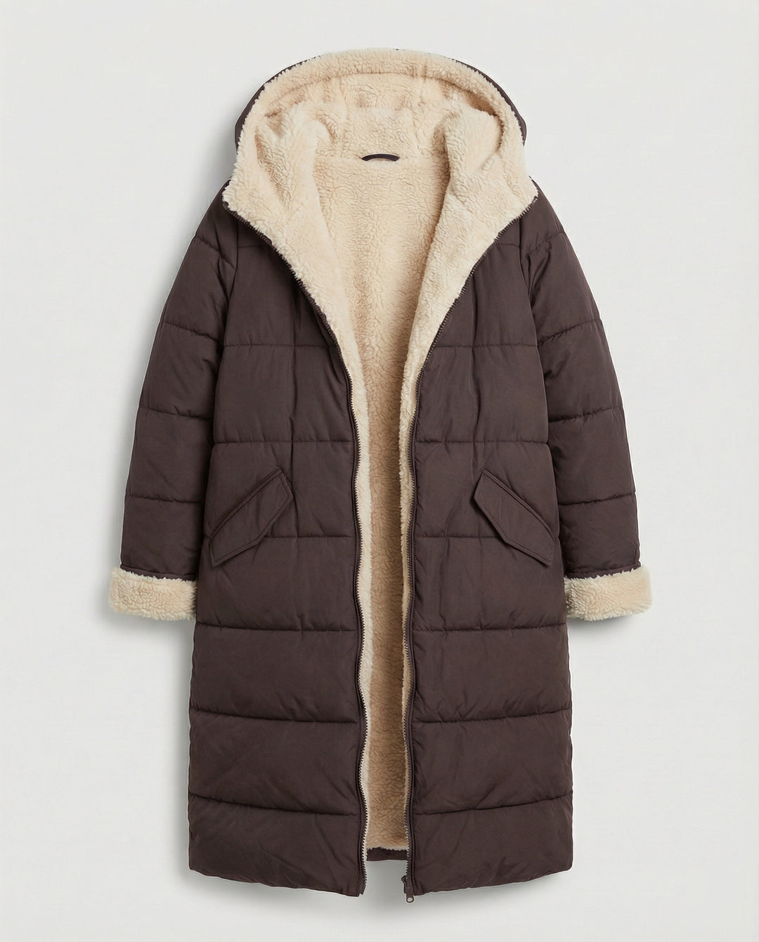 Damen lange, gefütterte Winterjacke mit Fleece-Futter R&B