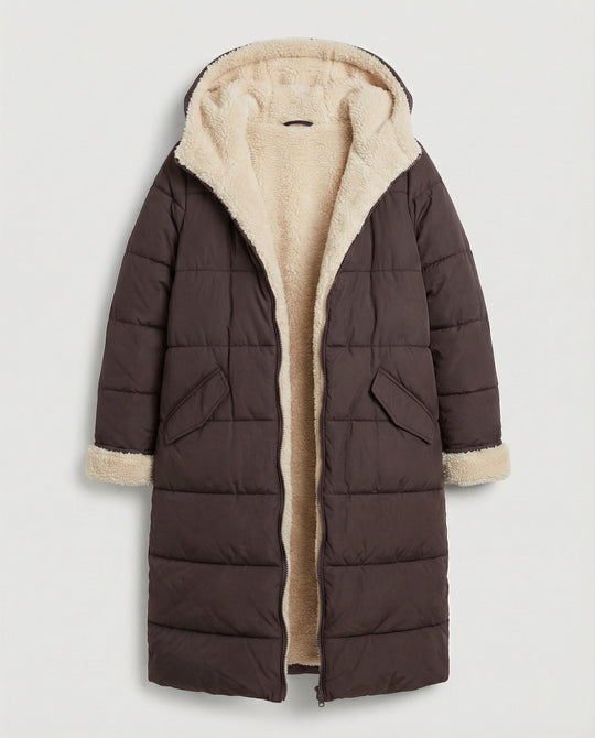 Damen lange, gefütterte Winterjacke mit Fleece-Futter R&B