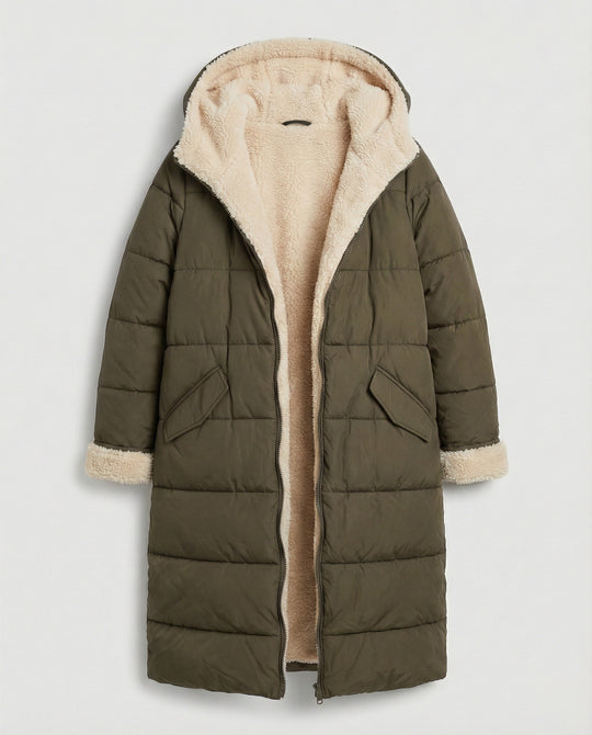 Damen lange, gefütterte Winterjacke mit Fleece-Futter R&B