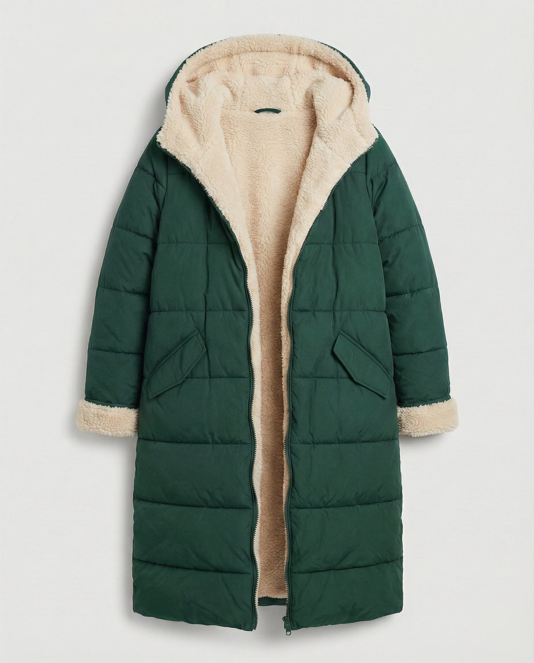 Damen lange, gefütterte Winterjacke mit Fleece-Futter R&B