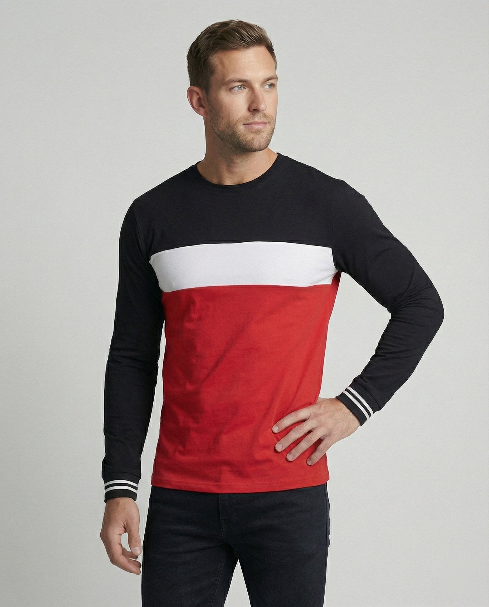 Herren Langarmshirt mit sportlichen Farbakzenten und bequemer Passform