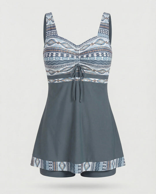 R&B | Blauer, Schmaler, Leichter Patchwork-Tankini