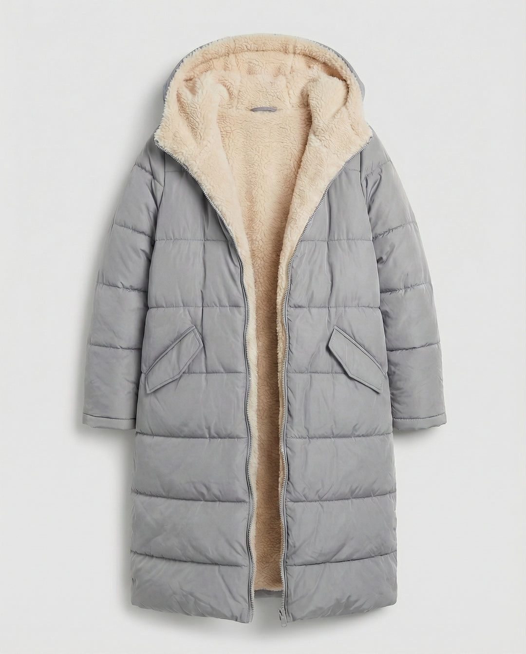 Damen lange, gefütterte Winterjacke mit Fleece-Futter R&B