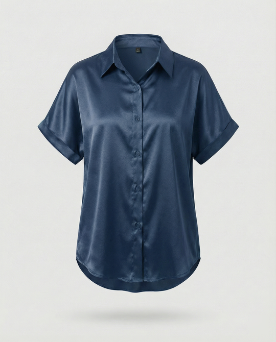 Damen Satin-Bluse mit großem Kragen und überschnittenen Schultern R&B