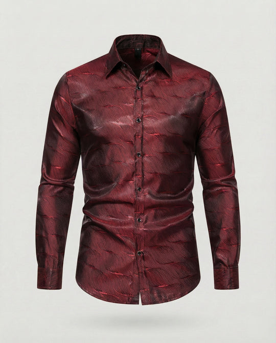 Herren Elegantes Langarmhemd mit modernem Wellenmuster und glänzender Oberfläche R&B