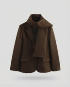 Damen elegante Blazerjacke mit abnehmbarem Schal