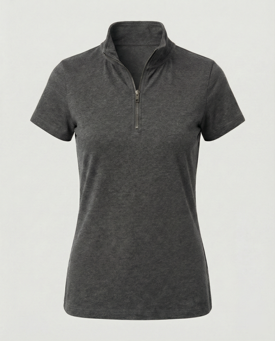 Damen Poloshirt mit kurzem Reißverschluss und figurbetontem Schnitt R&B