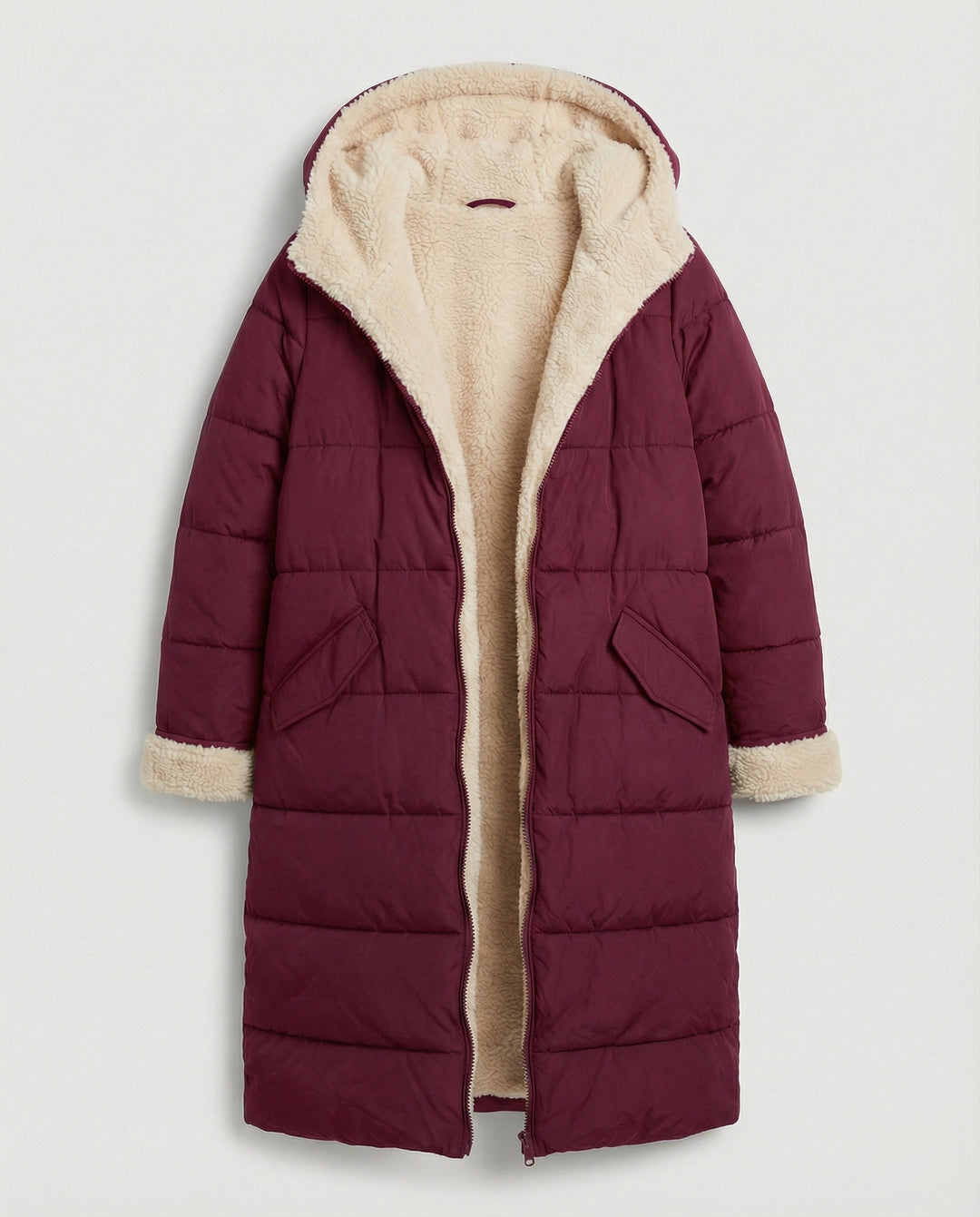 Damen lange, gefütterte Winterjacke mit Fleece-Futter R&B