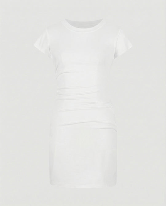 Figurbetontes Mini-Kleid mit Rundhals und Raffungen für den Sommer