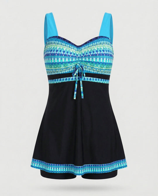 R&B | Blauer, Schmaler, Leichter Patchwork-Tankini