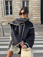 R&B | Mantel Poncho-Stil - Oversized Passform - Wollmischung - Hoher Kragen - 3/4 Ärmel