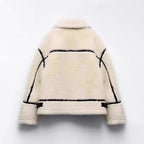 R&B | Oversized Teddyjacke - Kontrastbesatz Hoher Kragen Jacke