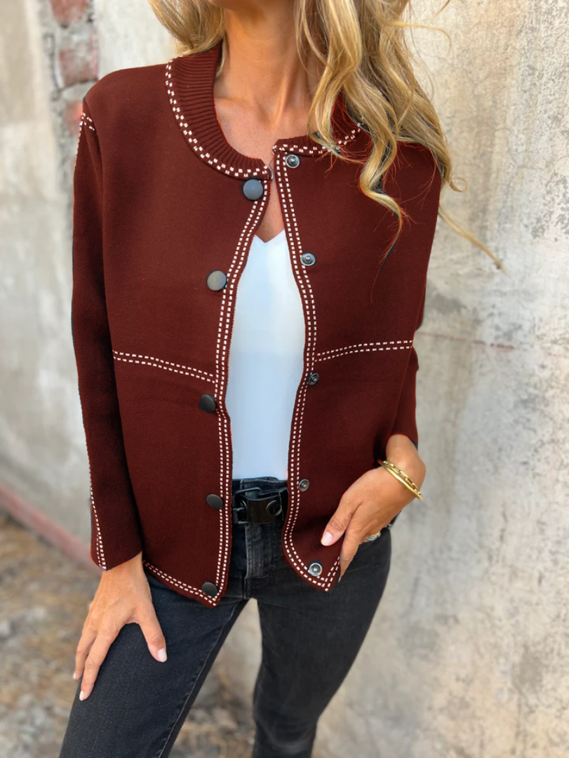 R&B | Kurze Jacke mit Kontrastnähten Rundhals Strukturiert und Elegant
